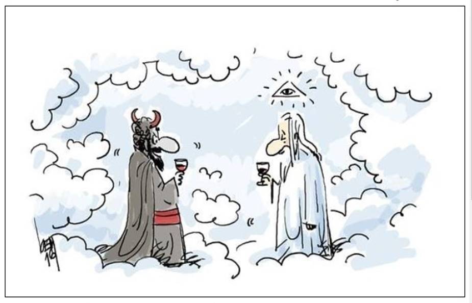 Cartoon of two people in the clouds

Description automatically generated