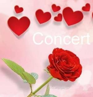 A red rose with hearts around it

Description automatically generated