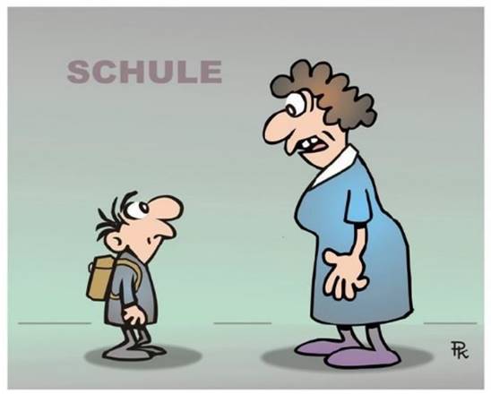 Cartoon of a person and a child looking at a schoolboy

Description automatically generated