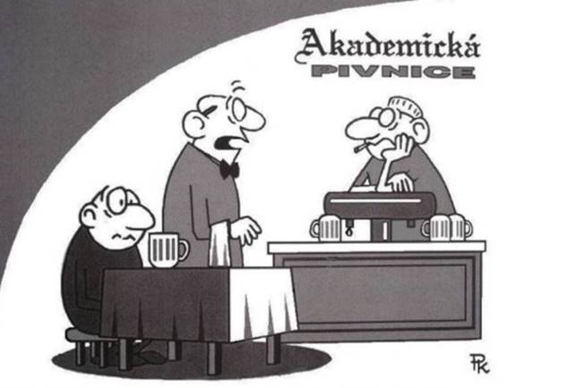 Cartoon of a cartoon of a waiter and a person at a table

Description automatically generated