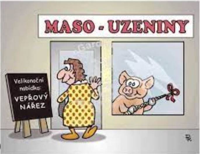 Cartoon of a person and a pig looking at a sign

Description automatically generated