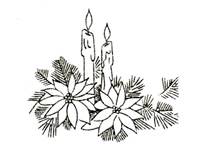 A black and white drawing of candles and flowers
Description automatically generated